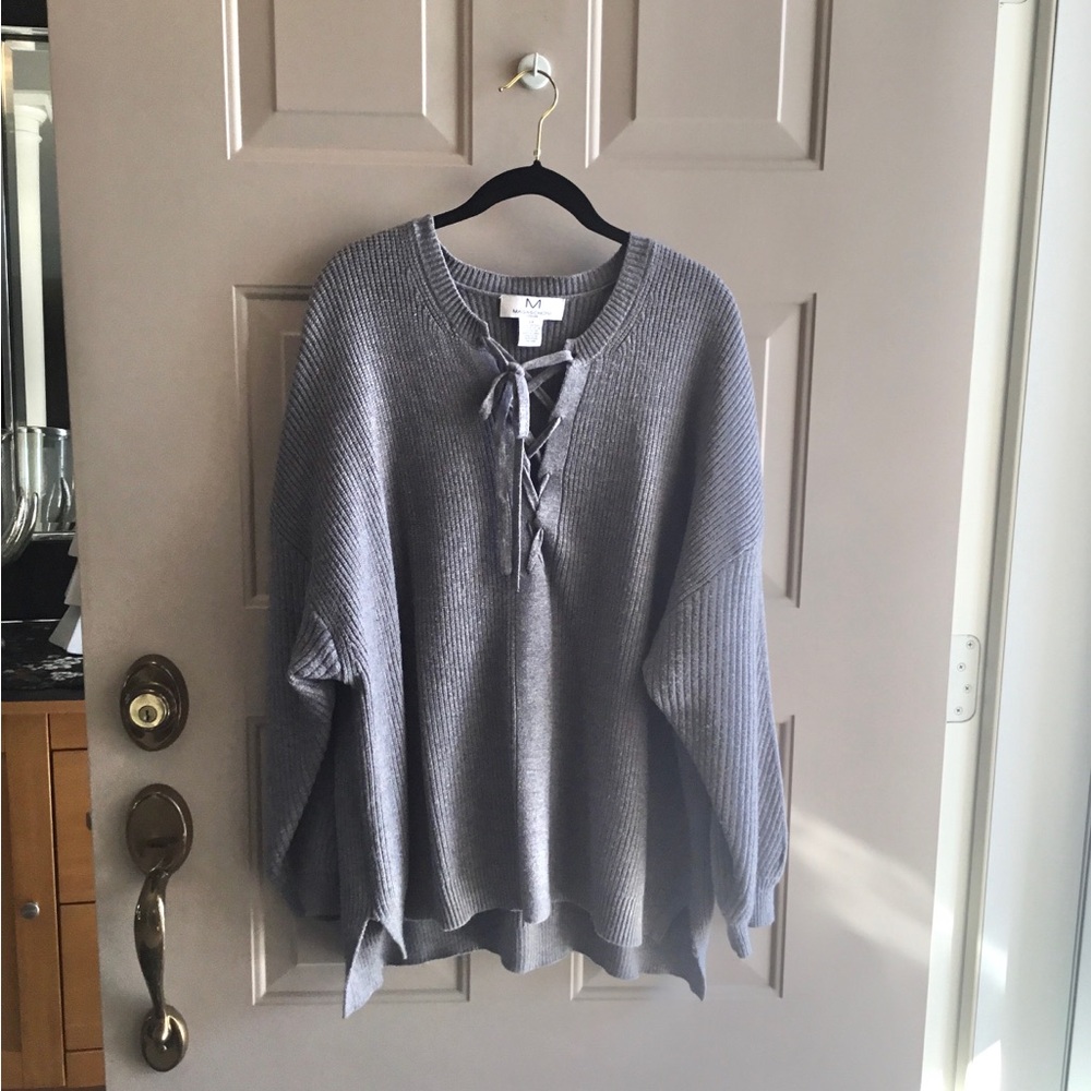 Gray Lace-Up Women's Sweater